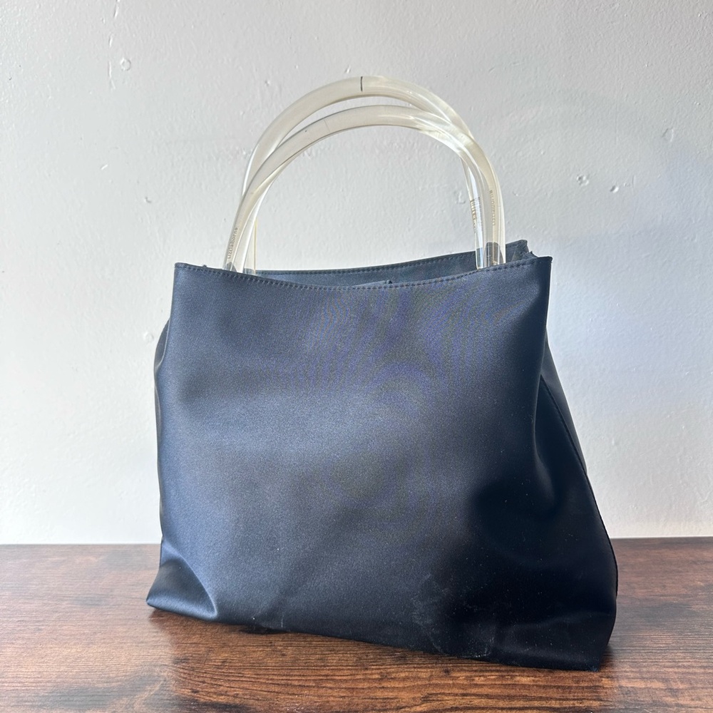 Y2K black satin purse with clear handles